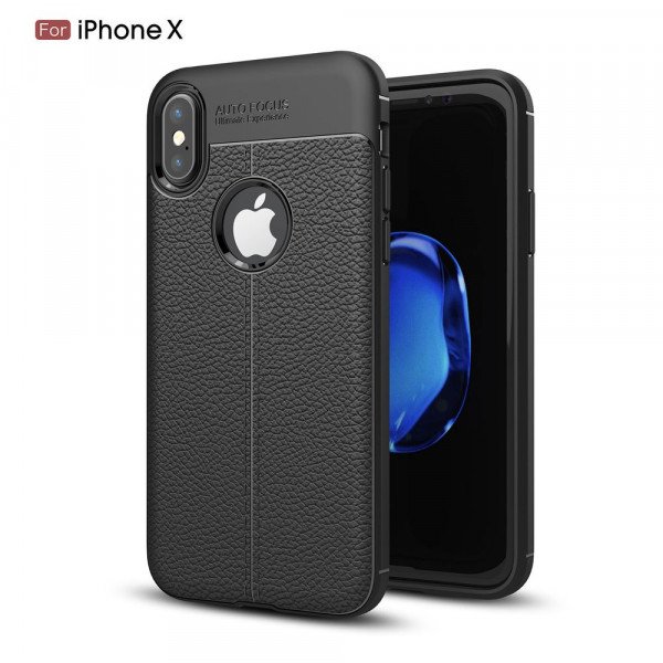 Wholesale iPhone X (Ten) TPU Leather Armor Hybrid Case (Black)